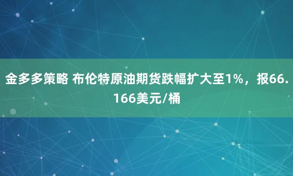 金多多策略 布伦特原油期货跌幅扩大至1%，报66.166美元/桶